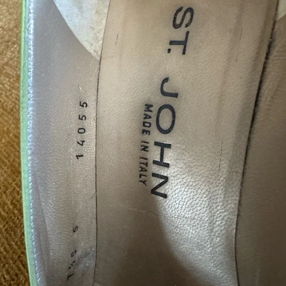 Vtg ST JOHN Lime Green Lavender Color Block Pumps 7.5 B Classic Rare 80s - Picture 4 of 8